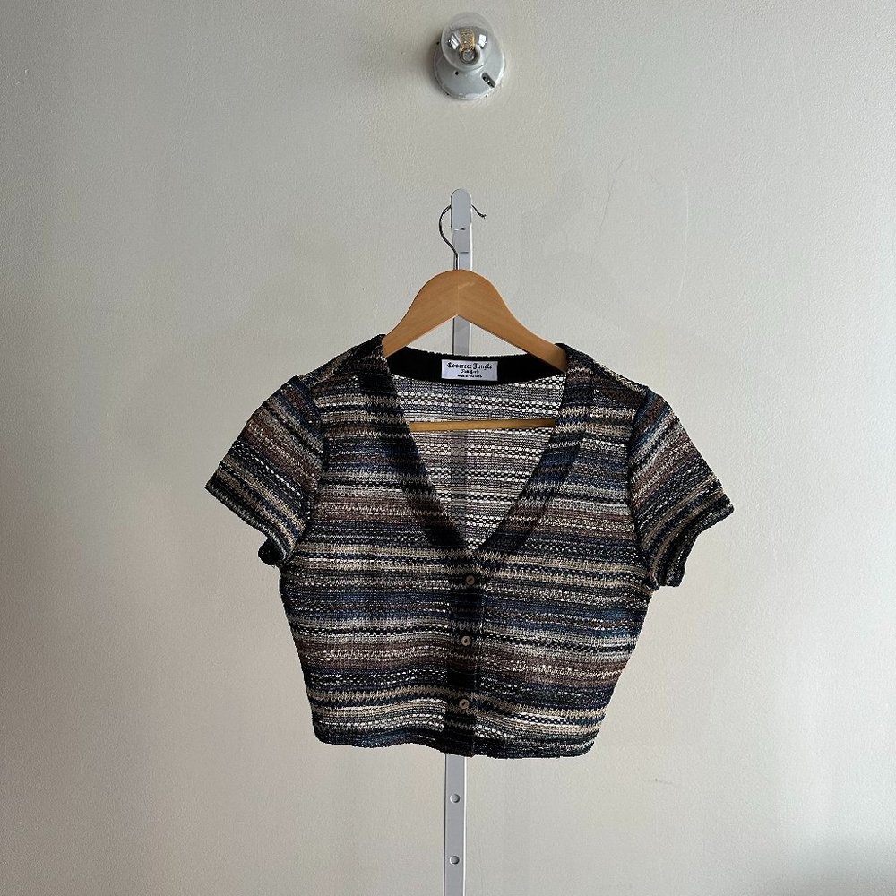 Cropped knit short sleeve stripped  top – SALES SHIP WEEK OF MARCH 2